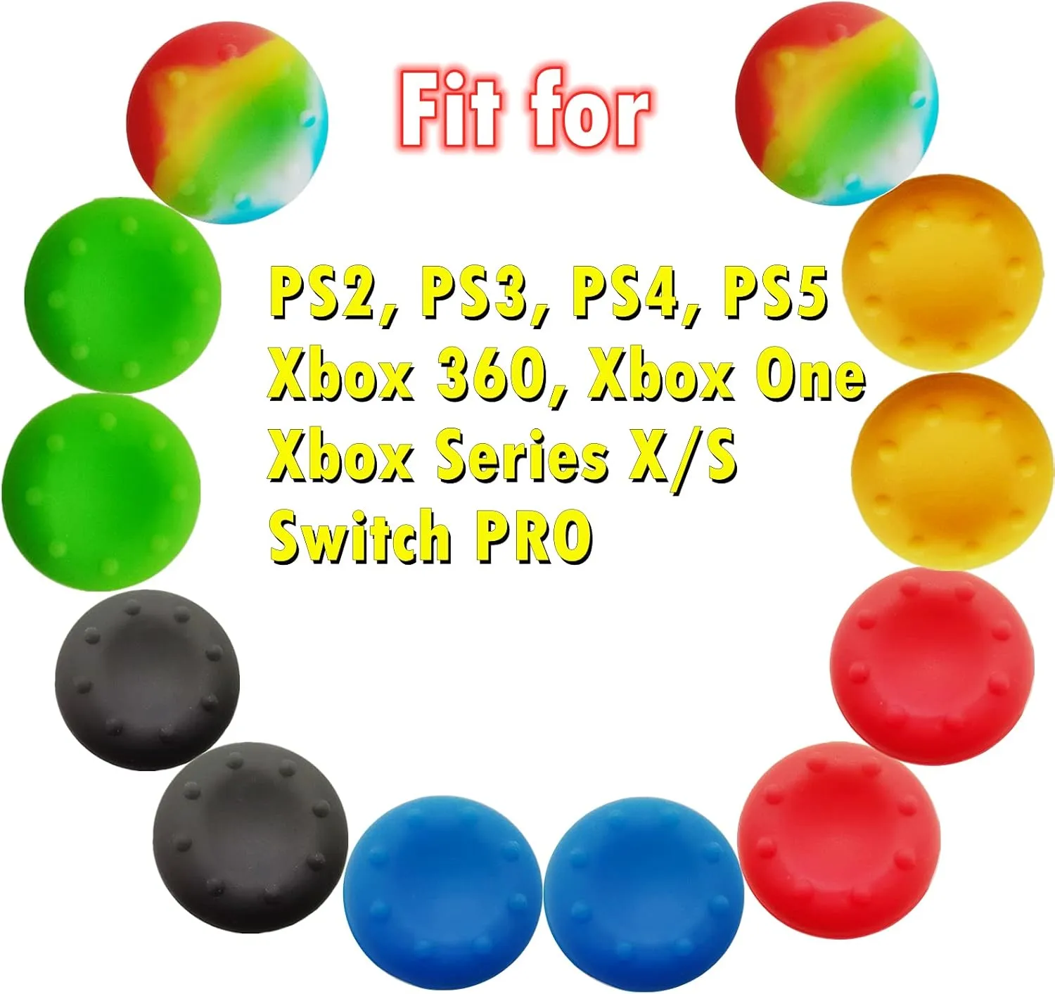 12pcs Joystick Grip for Ps5 Ps4 Controller, Silicone Thumb Grips Caps Cover Analog Stick for Playstation 5, Playstation 4 Controller, Xbox 360, Xbox One Controller (C)