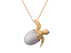 14k 2/tone 20mm Hatching Turtle Pendant with 2 Diamonds