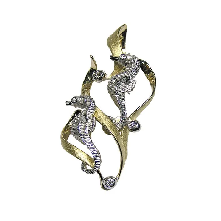 14k 2/tone Sea Horse Pendant with 5 Diamonds