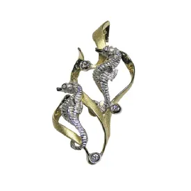 14k 2/tone Sea Horse Pendant with 5 Diamonds