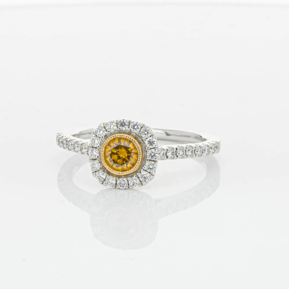 18ct White & Rose Gold Yellow Diamond Ring