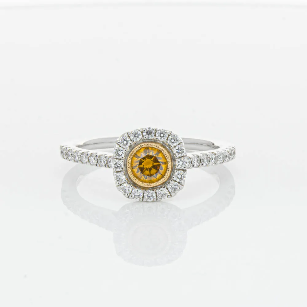 18ct White & Rose Gold Yellow Diamond Ring