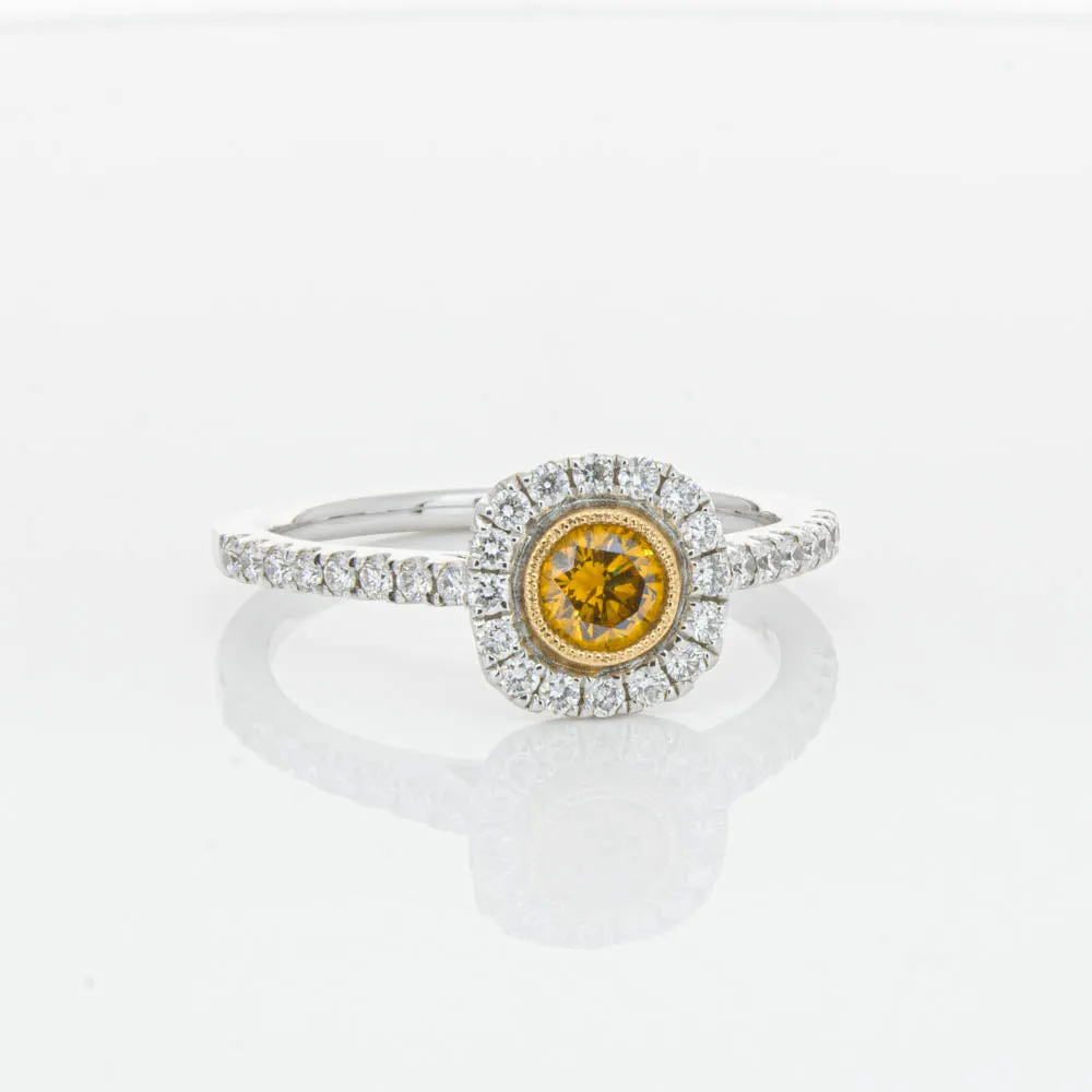 18ct White & Rose Gold Yellow Diamond Ring