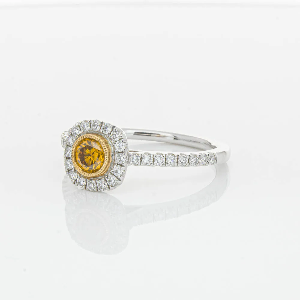 18ct White & Rose Gold Yellow Diamond Ring