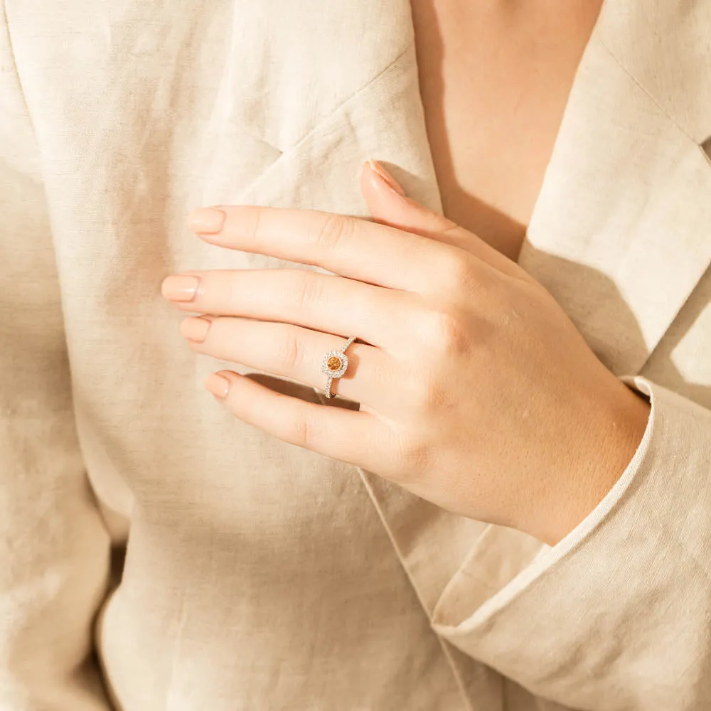 18ct White & Rose Gold Yellow Diamond Ring