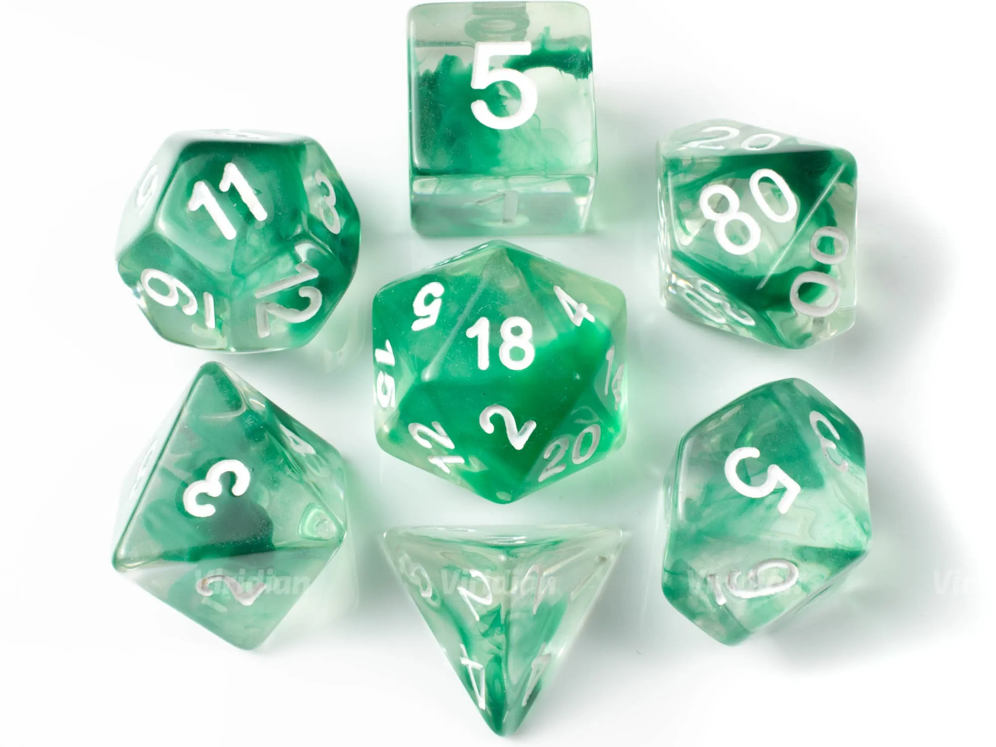 Abundant Growth | Green Nebula & Clear | Acrylic Dice Set (7)