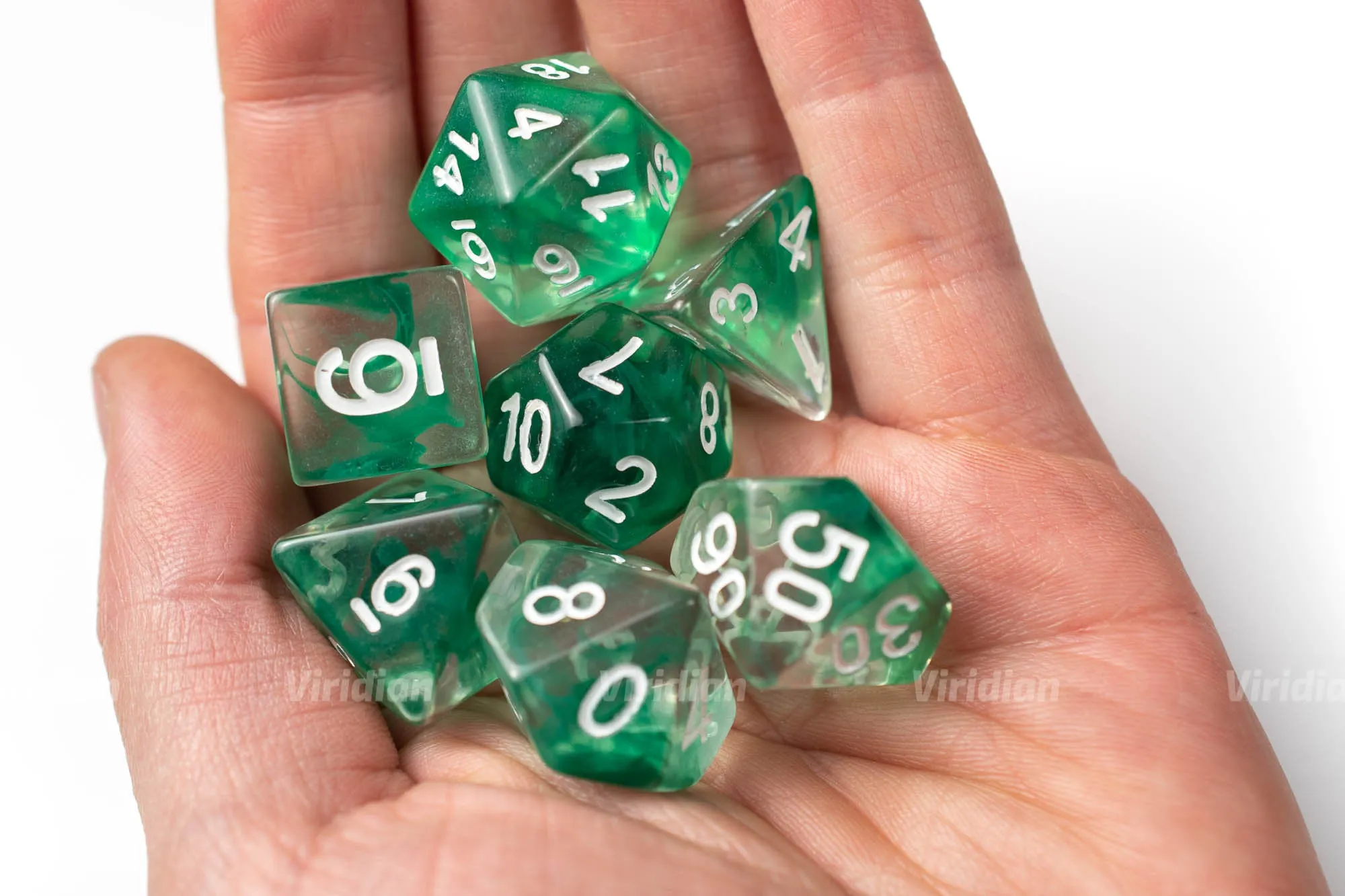 Abundant Growth | Green Nebula & Clear | Acrylic Dice Set (7)