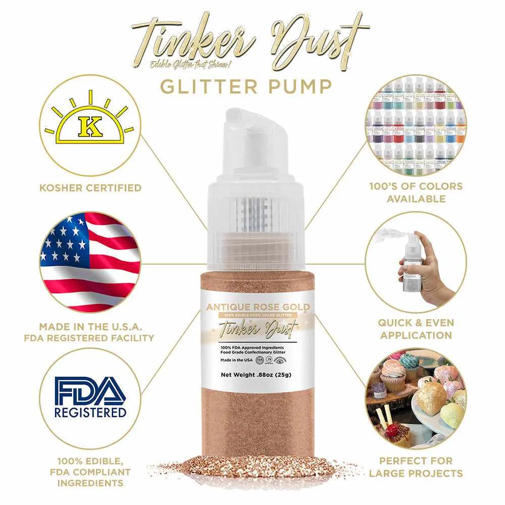 Antique Rose Gold Edible Glitter Spray 25g Pump | Tinker Dust®