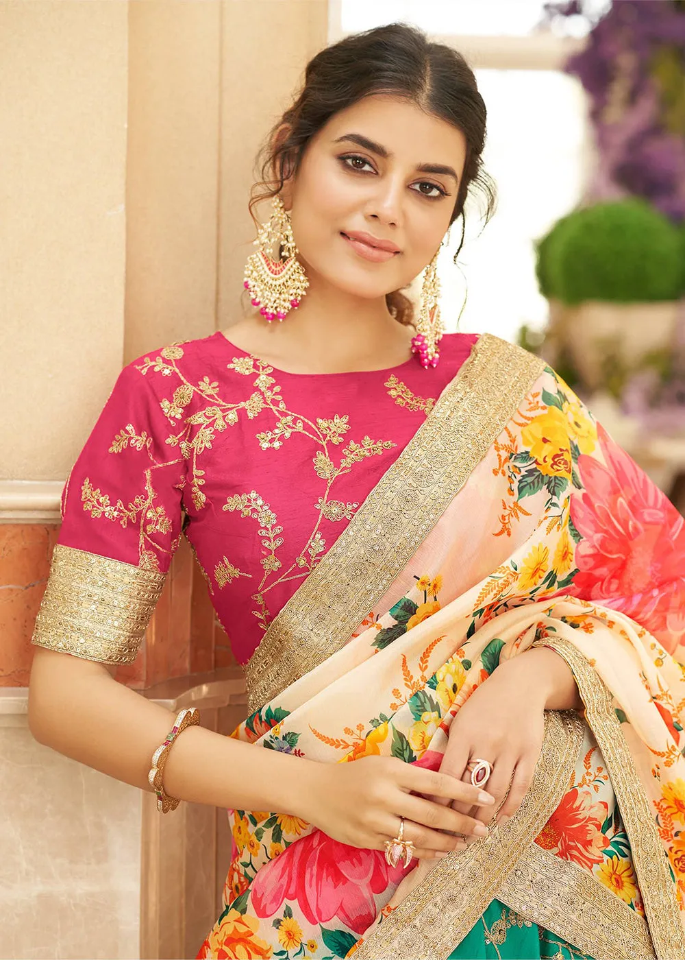 Appealing Green & Pink Art Silk Embroidery Wedding Lehenga Choli