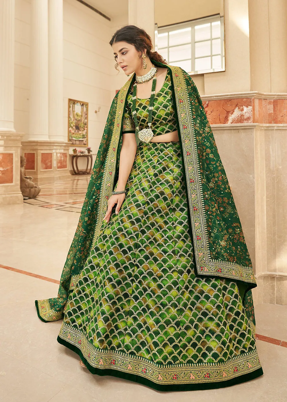 Appealing Green Art Silk Embroidery Wedding Lehenga Choli