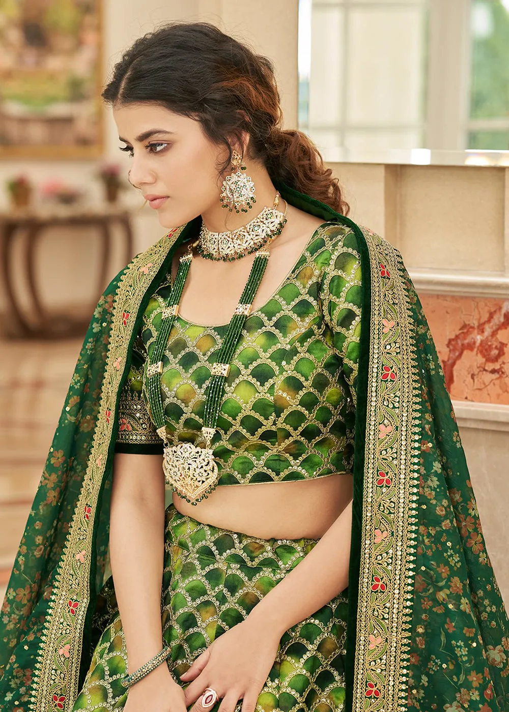 Appealing Green Art Silk Embroidery Wedding Lehenga Choli