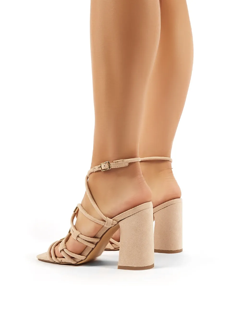 Arabella Nude Faux Suede Strappy Block High Heels