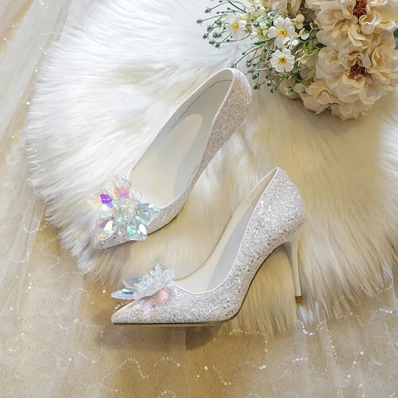 arwen & ajh group  مجموعة اروين Women Wedding Shoes New Crystal Stiletto Heels Silver Pointy Heels arwen & ajh group  مجموعة اروينFemme Sequins White Party Dress Bridal Shoes