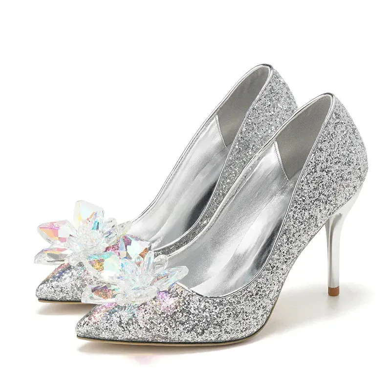 arwen & ajh group  مجموعة اروين Women Wedding Shoes New Crystal Stiletto Heels Silver Pointy Heels arwen & ajh group  مجموعة اروينFemme Sequins White Party Dress Bridal Shoes