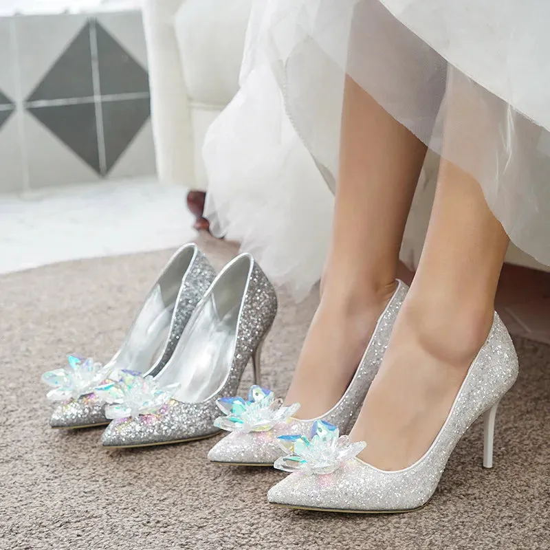 arwen & ajh group  مجموعة اروين Women Wedding Shoes New Crystal Stiletto Heels Silver Pointy Heels arwen & ajh group  مجموعة اروينFemme Sequins White Party Dress Bridal Shoes