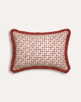 Azulejo Rectangular Block Print Cushion - Red and Taupe