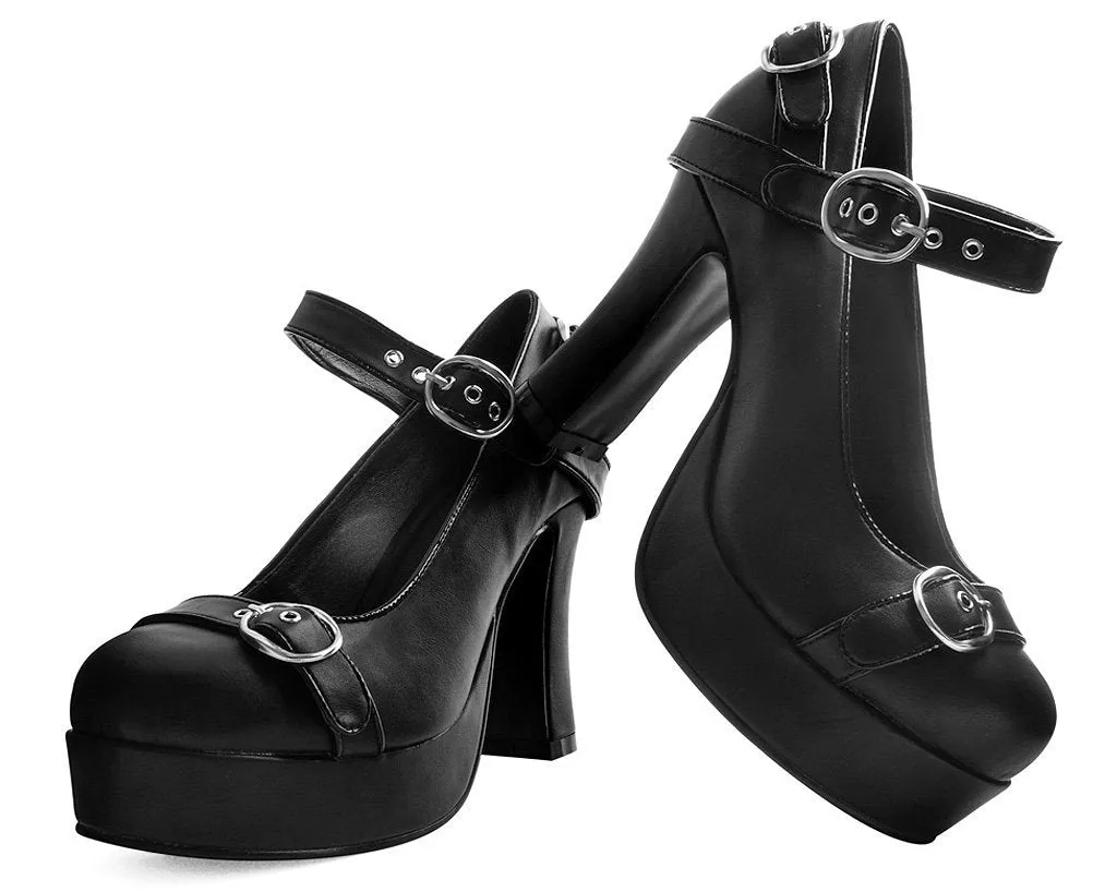 Black Bondage Strap Platform Heel