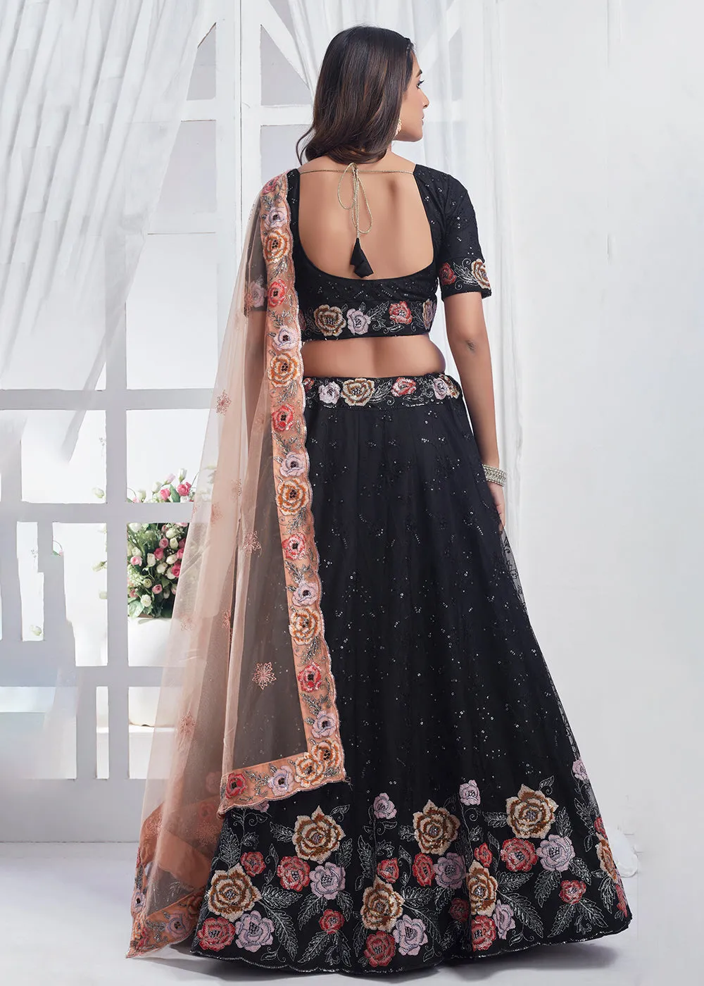 Black Designer Style Embroidered Wedding Lehenga Choli