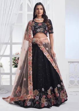 Black Designer Style Embroidered Wedding Lehenga Choli