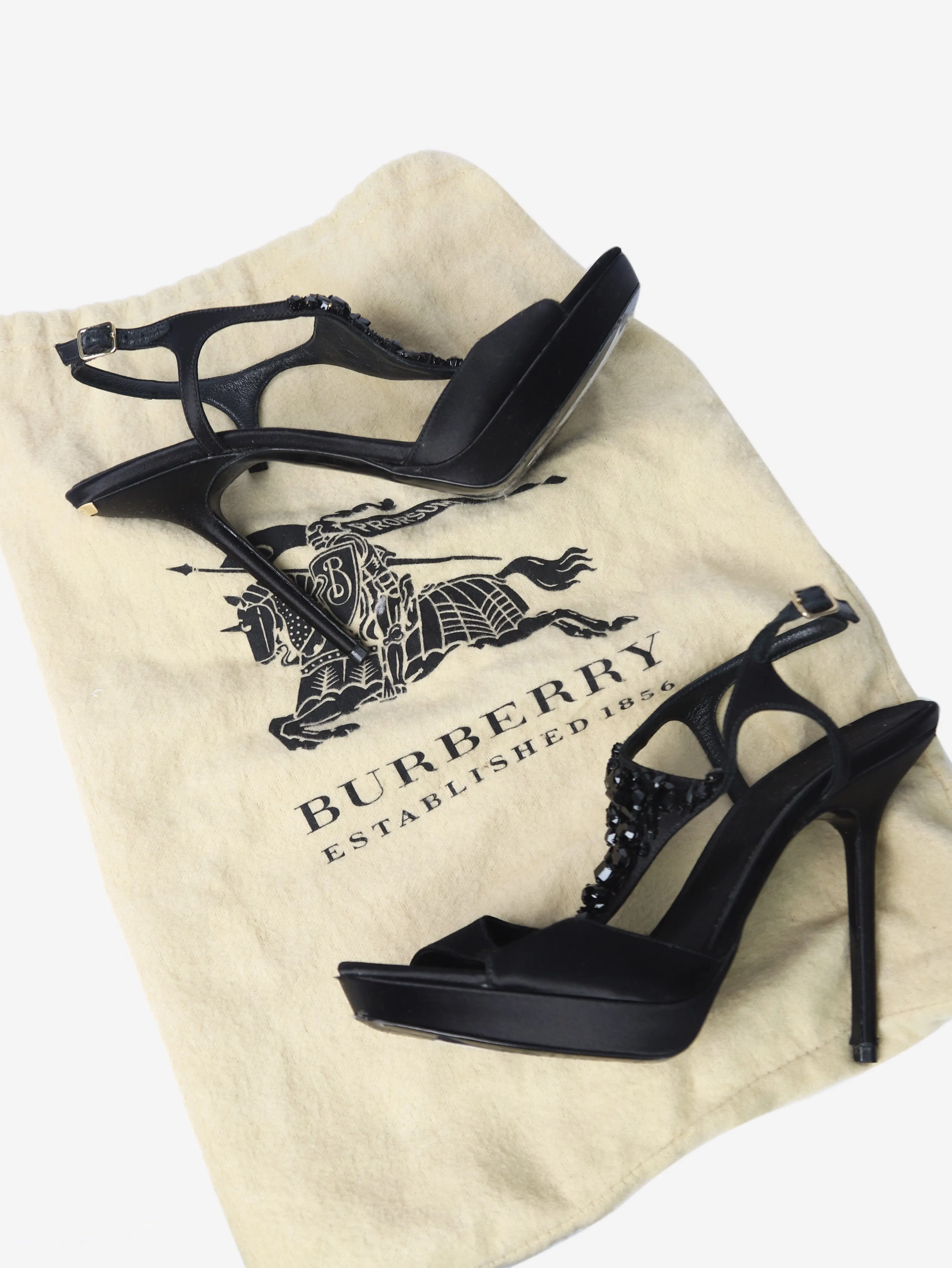 Black embellished T-strap heels - size EU 37