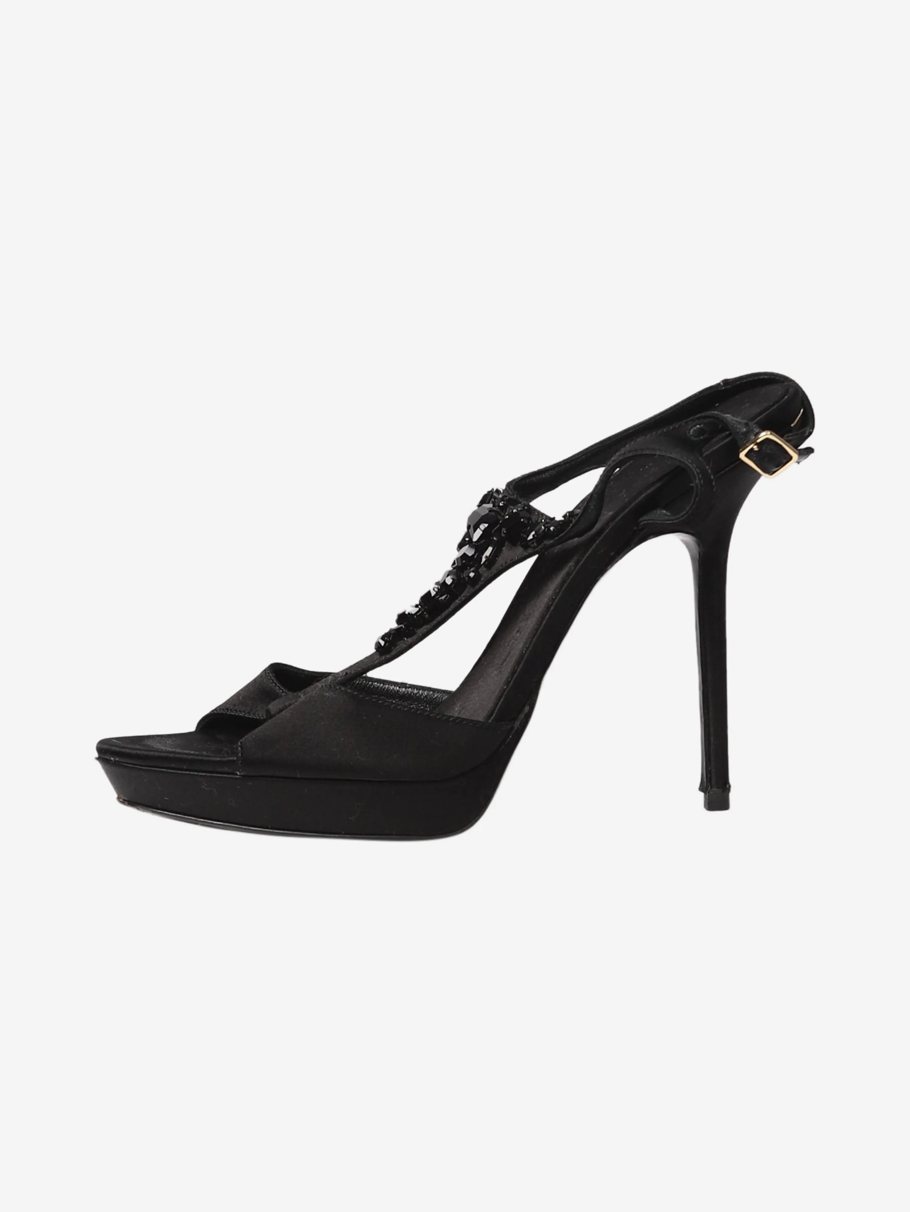 Black embellished T-strap heels - size EU 37