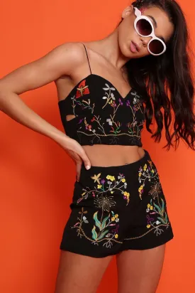 Black Floral Embroidered Co-ord - Ezmai