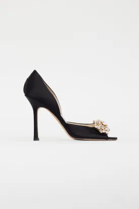 Black Satin D'Orsay Crystal Heel