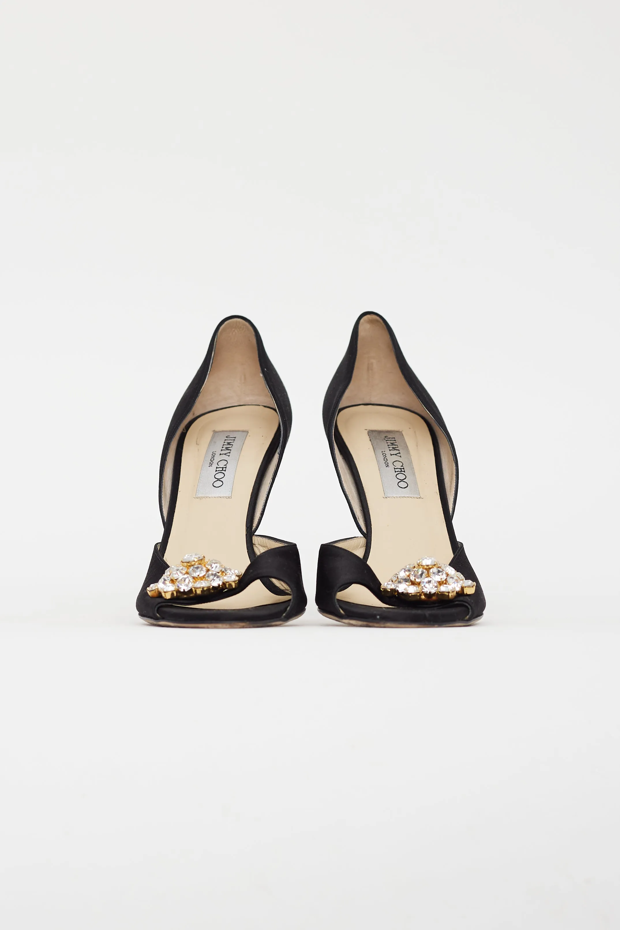 Black Satin D'Orsay Crystal Heel