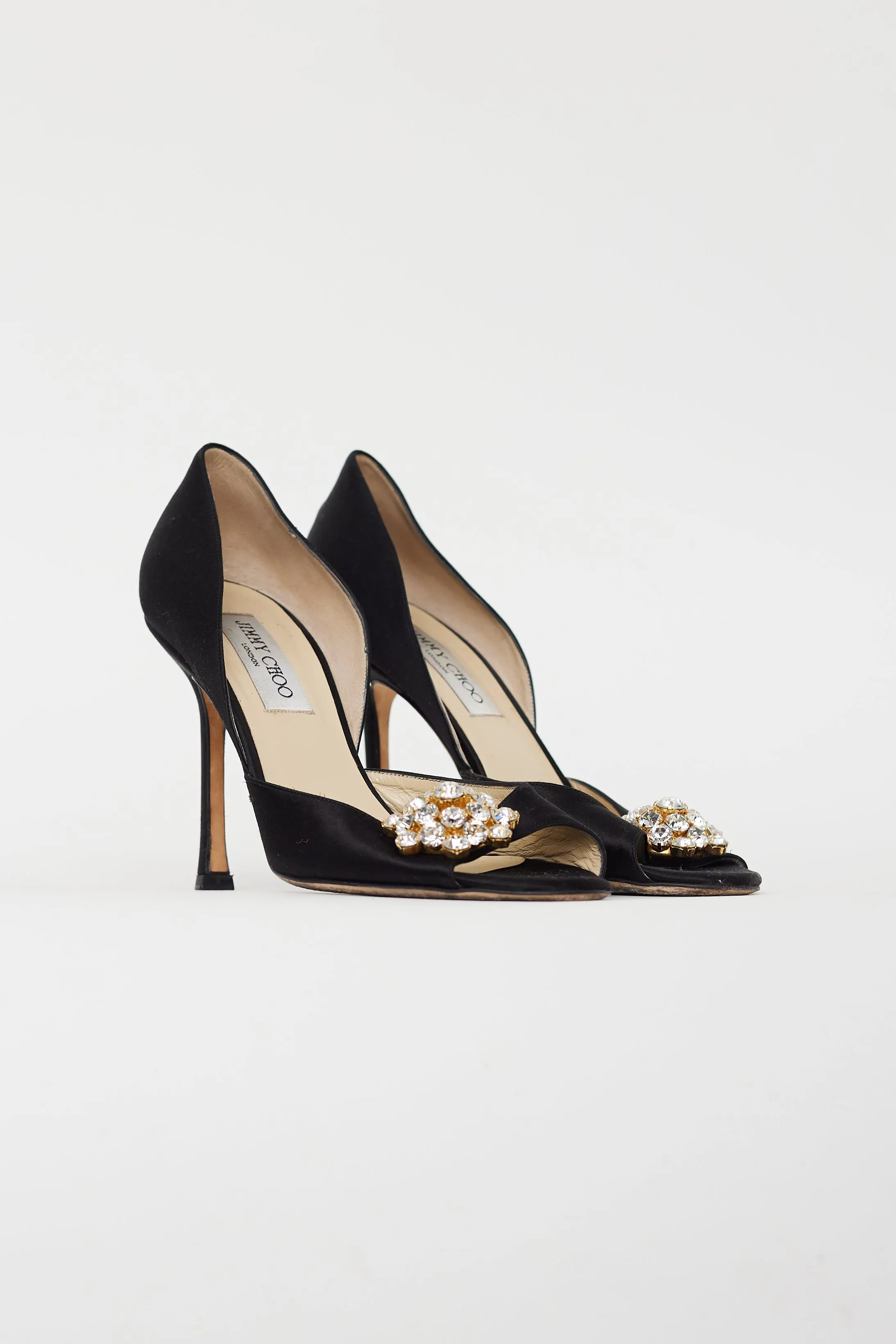 Black Satin D'Orsay Crystal Heel