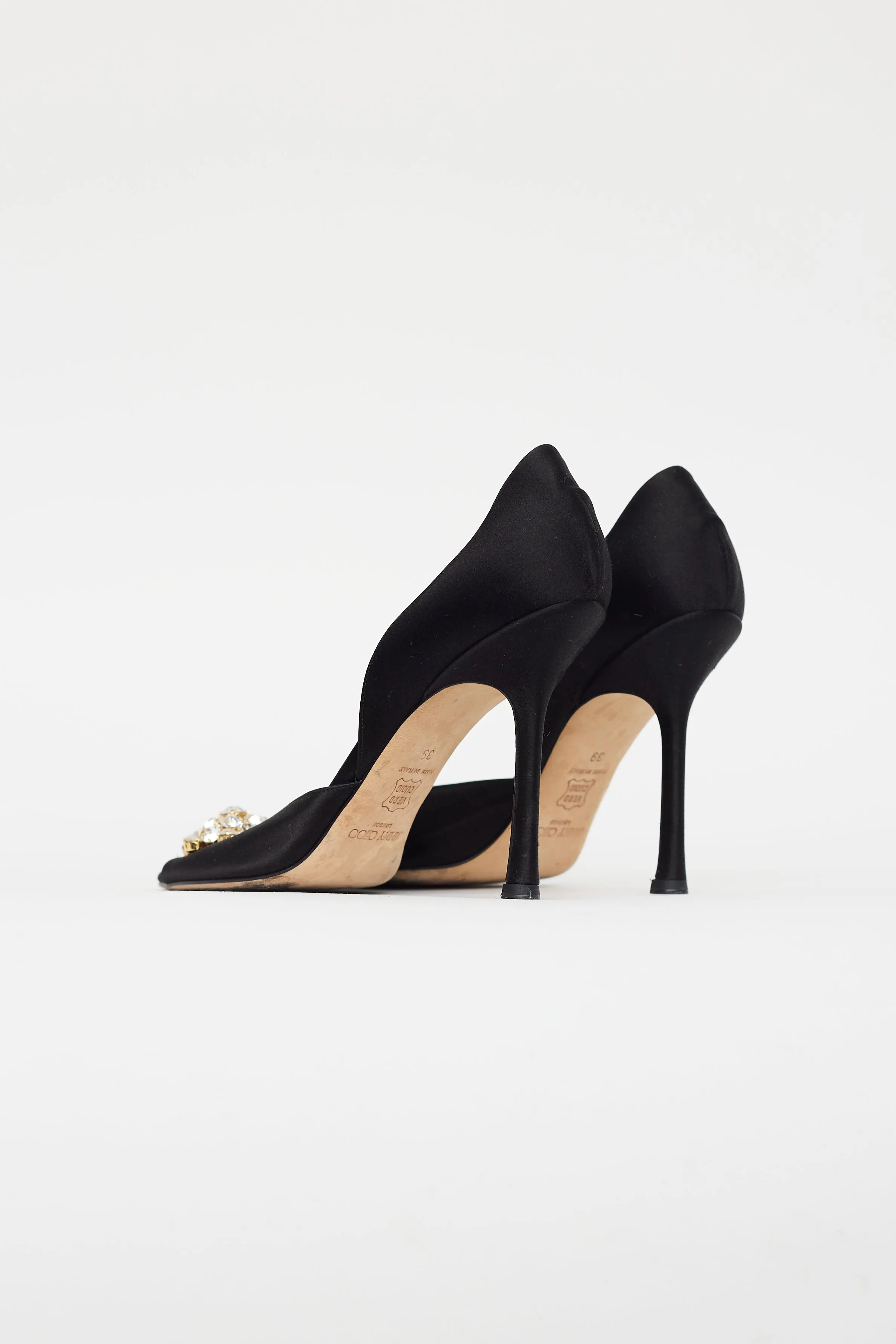 Black Satin D'Orsay Crystal Heel