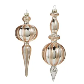 Bon Noel Rose Gold and Silver Glass Finial Ornament