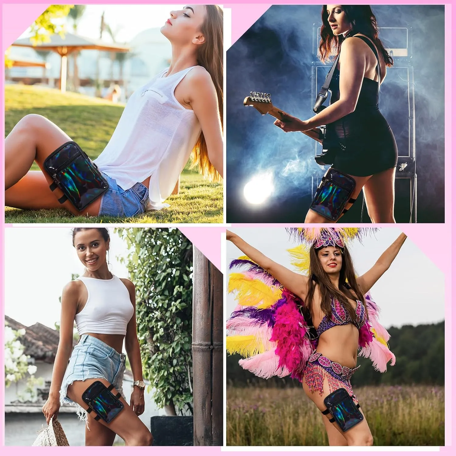 Carnival Leg Bag Holographic Thigh Bag with Adjustable Strap Leg Pouch Harness Women Summer Travel Hiking Pack(Black,Leg Bag)