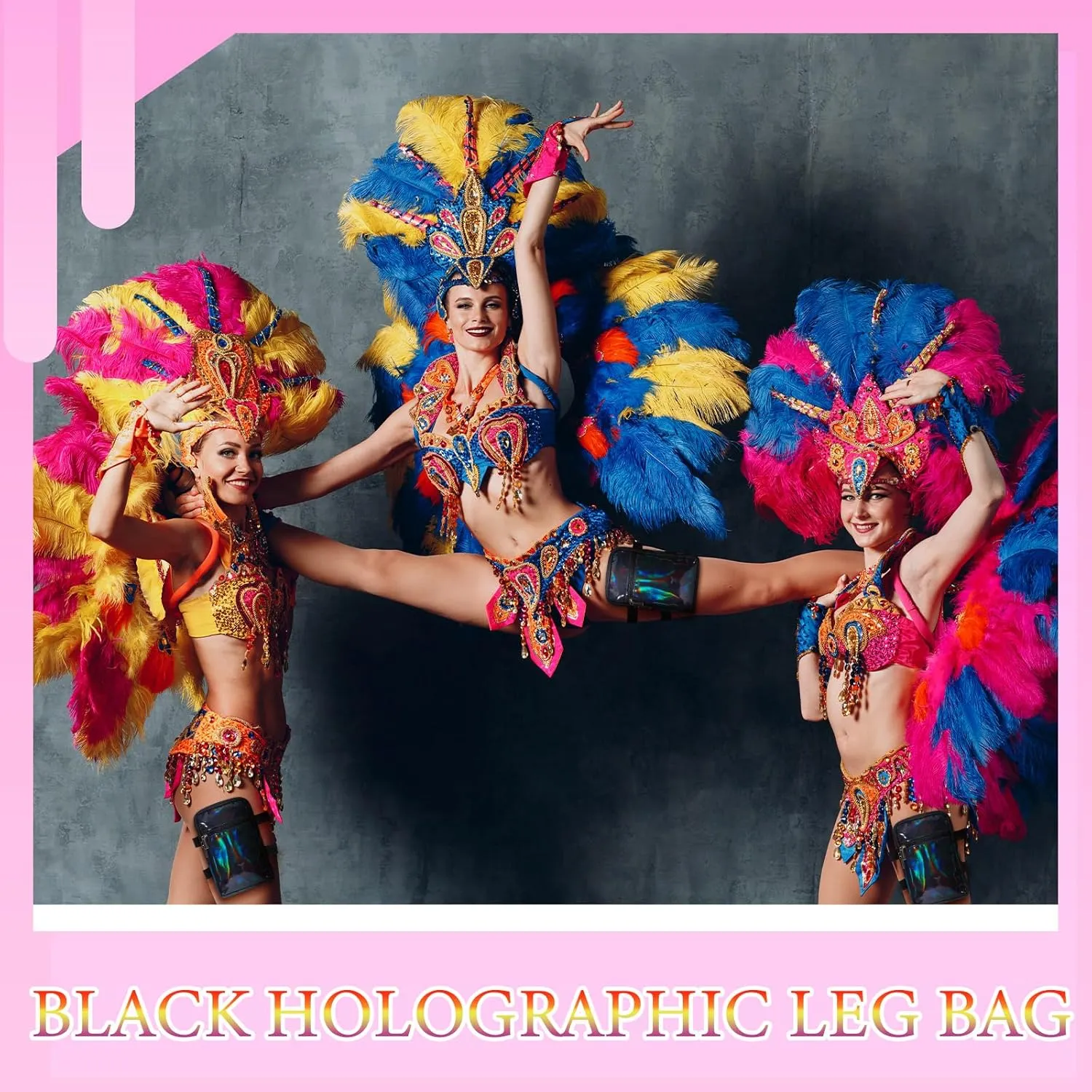 Carnival Leg Bag Holographic Thigh Bag with Adjustable Strap Leg Pouch Harness Women Summer Travel Hiking Pack(Black,Leg Bag)