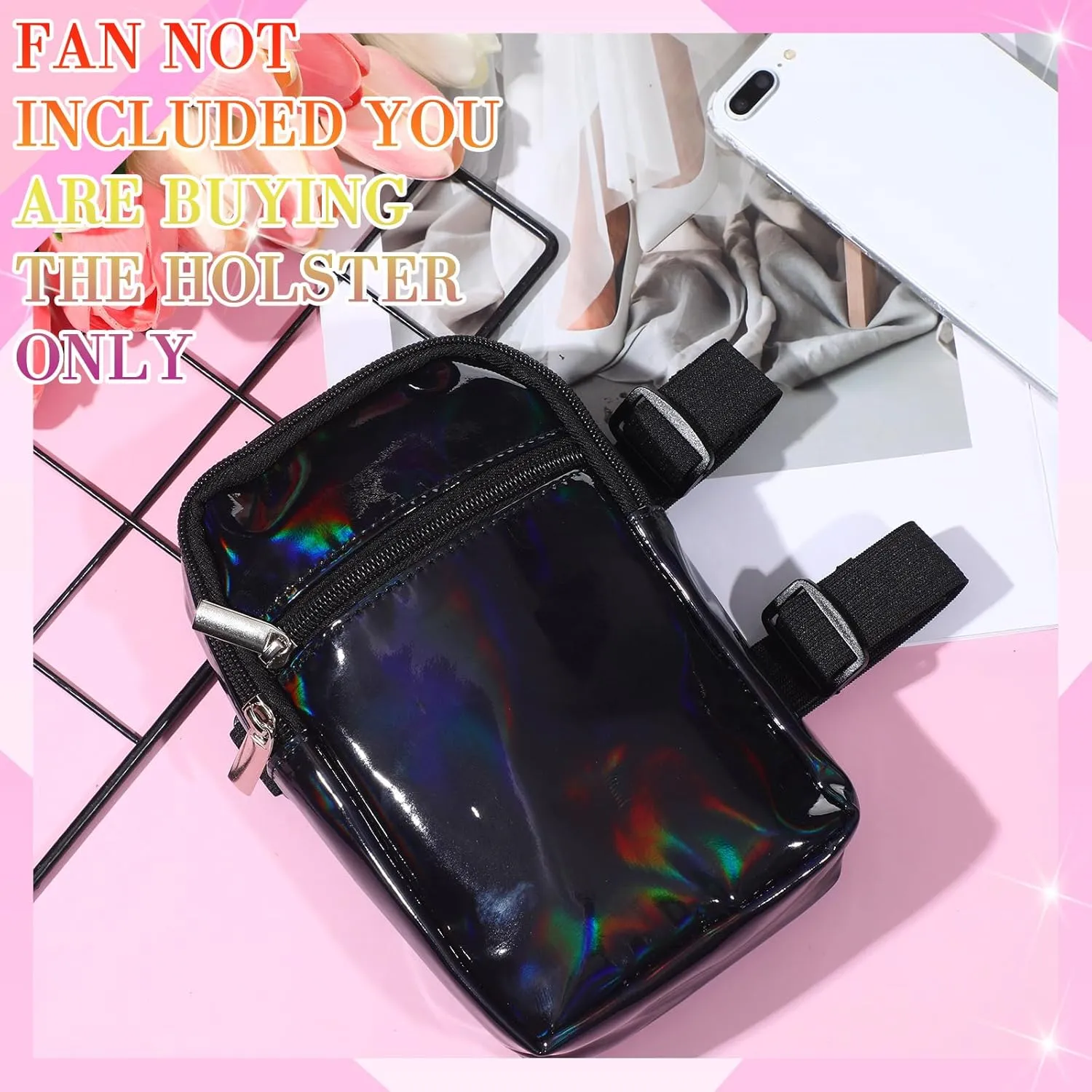 Carnival Leg Bag Holographic Thigh Bag with Adjustable Strap Leg Pouch Harness Women Summer Travel Hiking Pack(Black,Leg Bag)