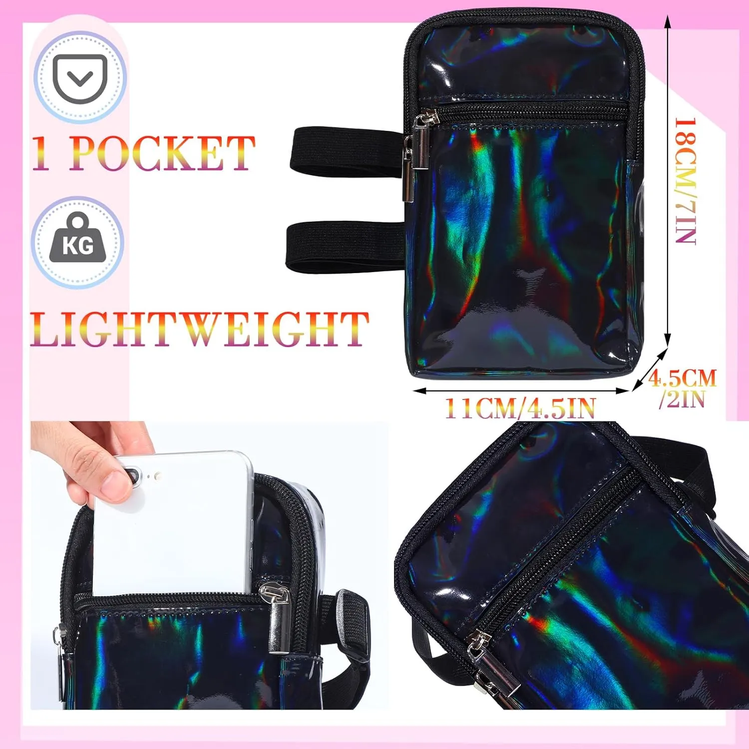 Carnival Leg Bag Holographic Thigh Bag with Adjustable Strap Leg Pouch Harness Women Summer Travel Hiking Pack(Black,Leg Bag)