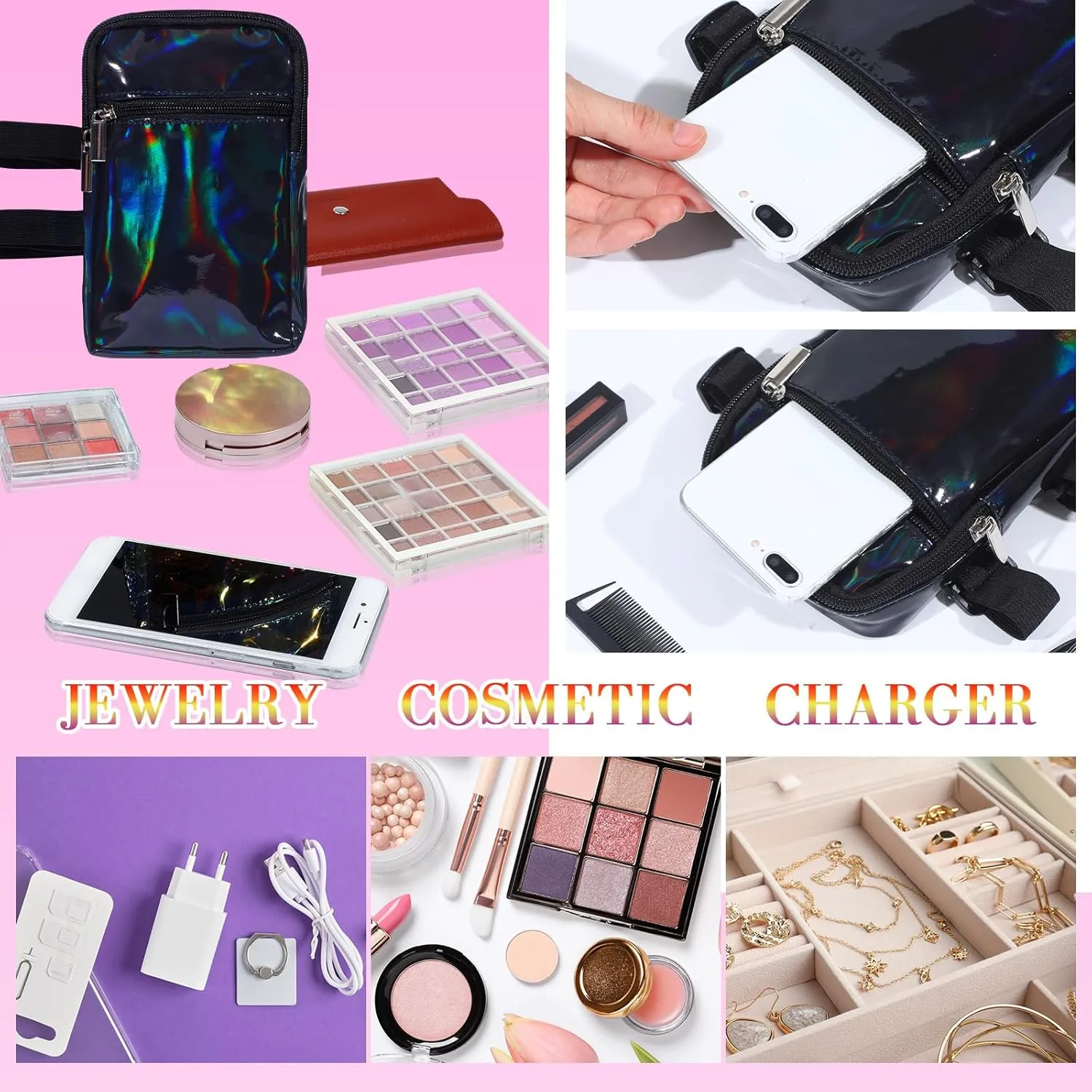 Carnival Leg Bag Holographic Thigh Bag with Adjustable Strap Leg Pouch Harness Women Summer Travel Hiking Pack(Black,Leg Bag)