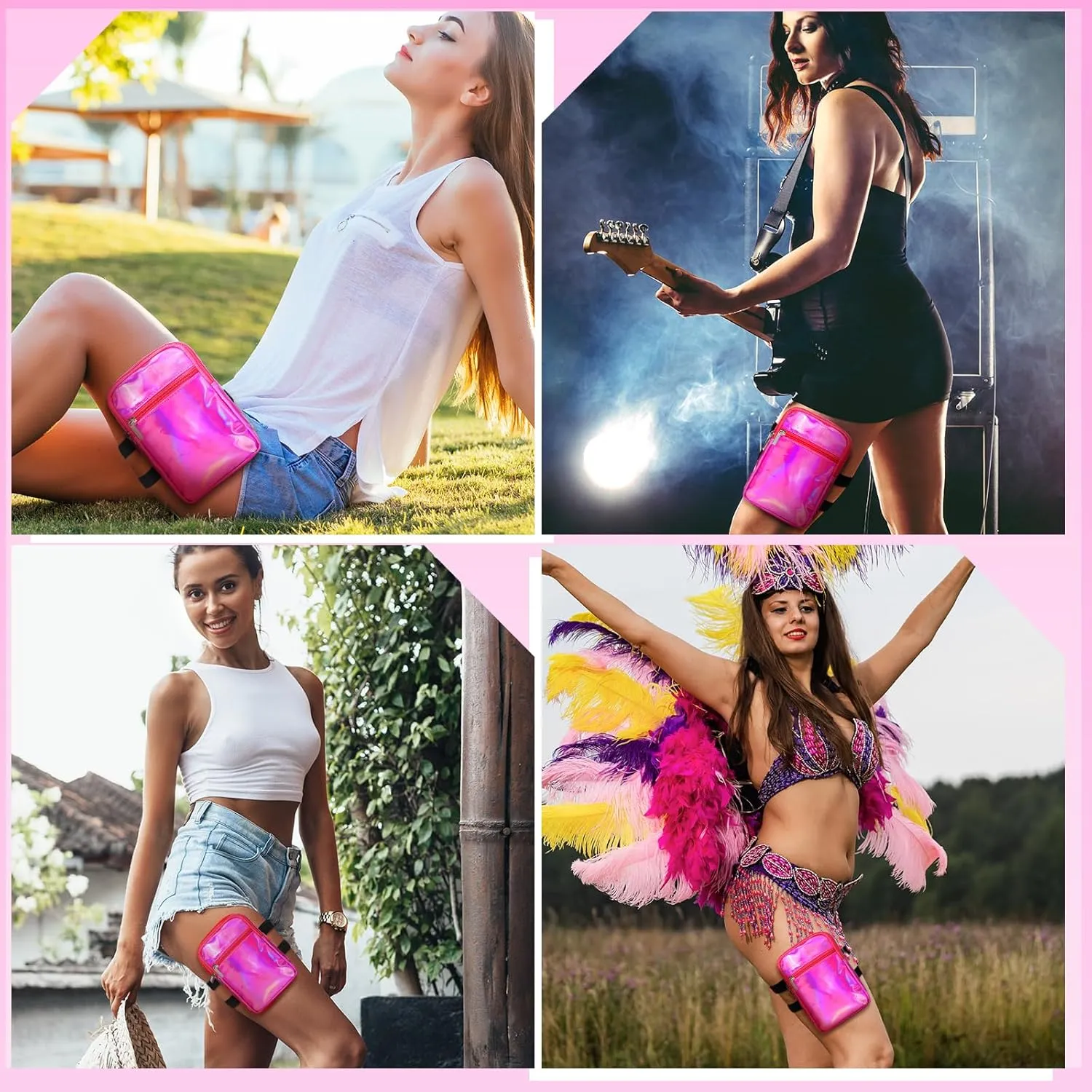 Carnival Leg Bag Holographic Thigh Bag with Adjustable Strap Leg Pouch Harness Women Summer Travel Hiking Pack(Pink,Leg Bag)