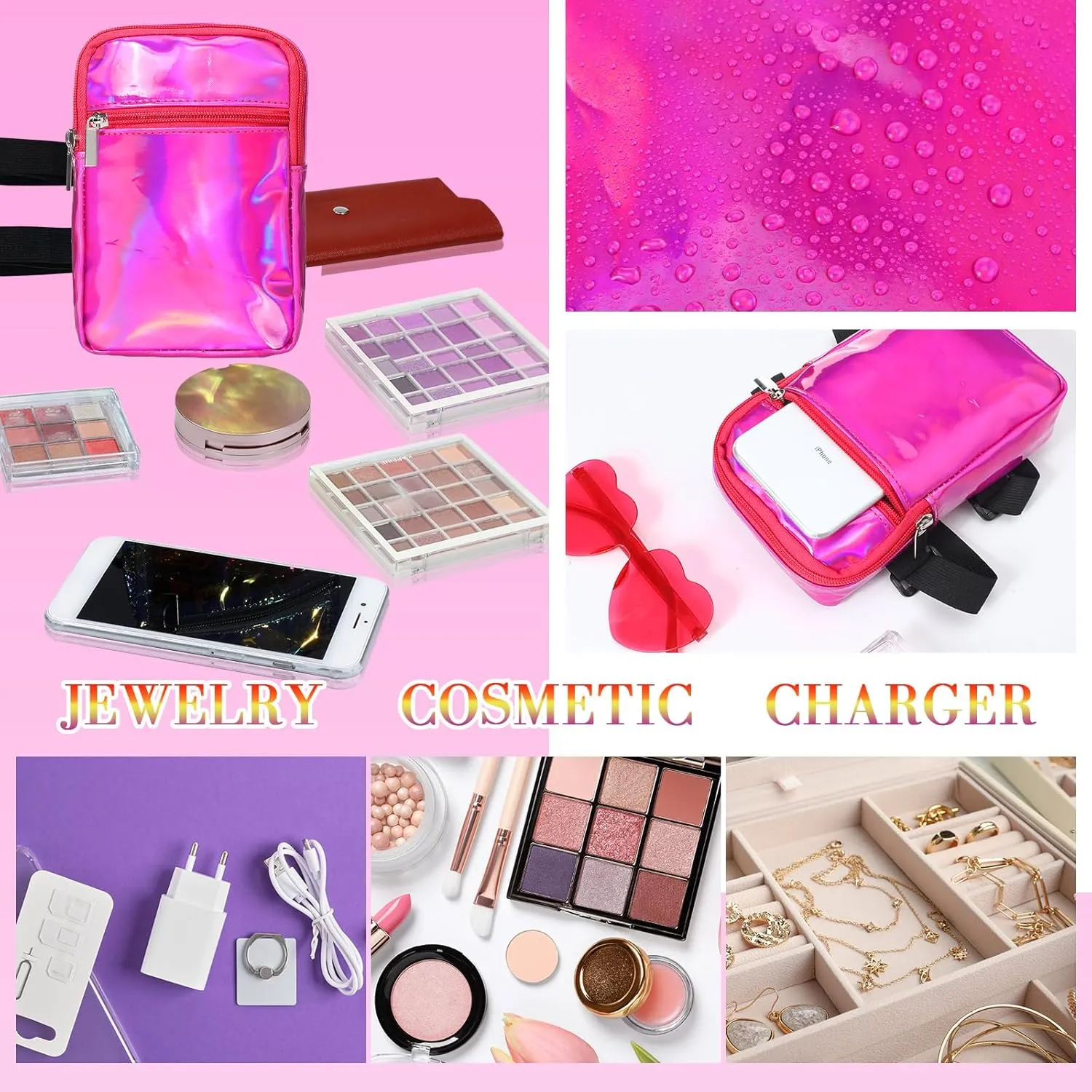 Carnival Leg Bag Holographic Thigh Bag with Adjustable Strap Leg Pouch Harness Women Summer Travel Hiking Pack(Pink,Leg Bag)