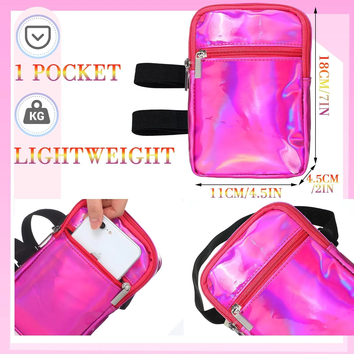 Carnival Leg Bag Holographic Thigh Bag with Adjustable Strap Leg Pouch Harness Women Summer Travel Hiking Pack(Pink,Leg Bag)