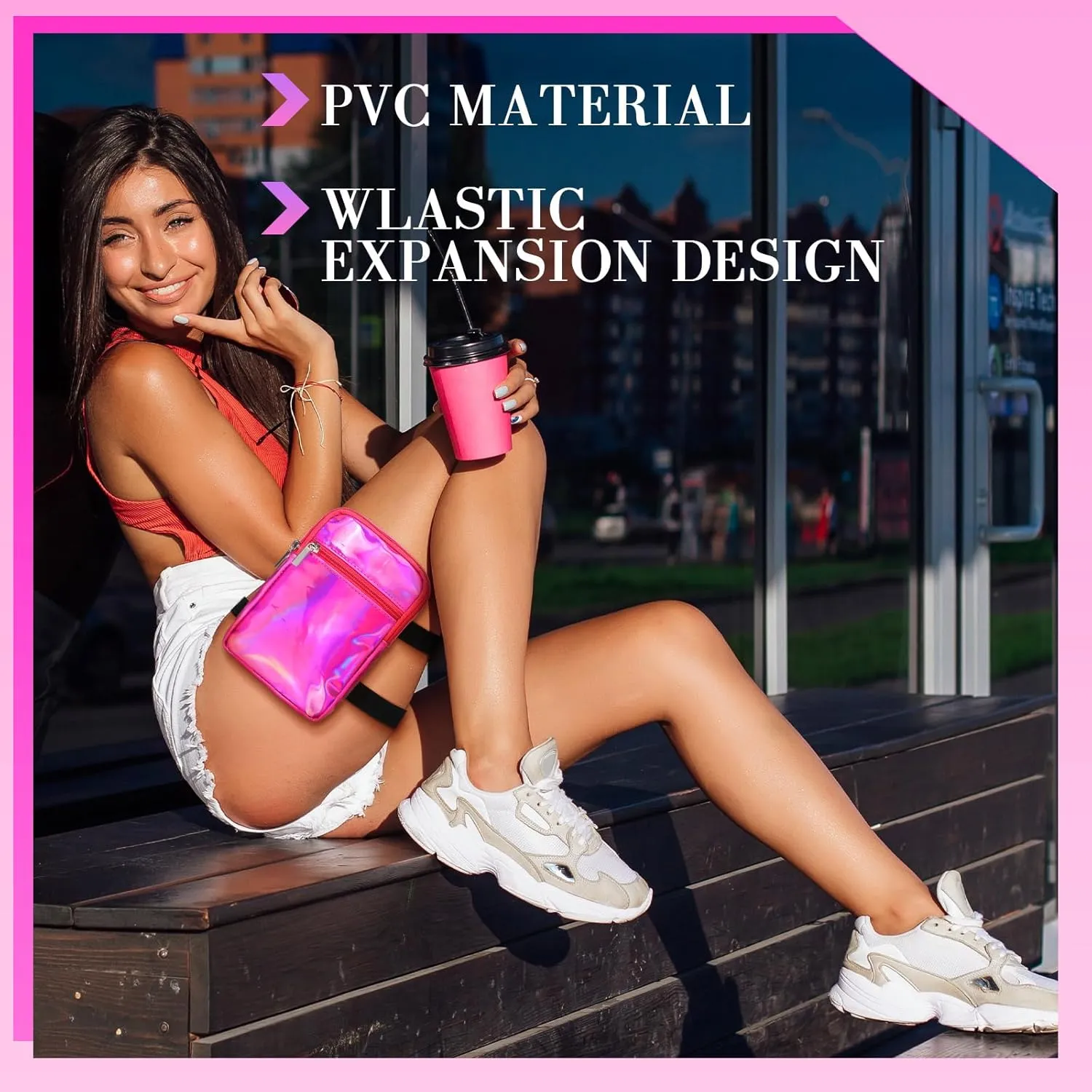 Carnival Leg Bag Holographic Thigh Bag with Adjustable Strap Leg Pouch Harness Women Summer Travel Hiking Pack(Pink,Leg Bag)