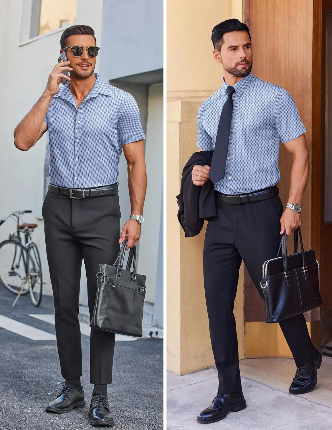 COOFANDY Mens Wrinkle Free Dress Shirt Polka Dot Short Sleeve Button Down Business Casual Shirts
