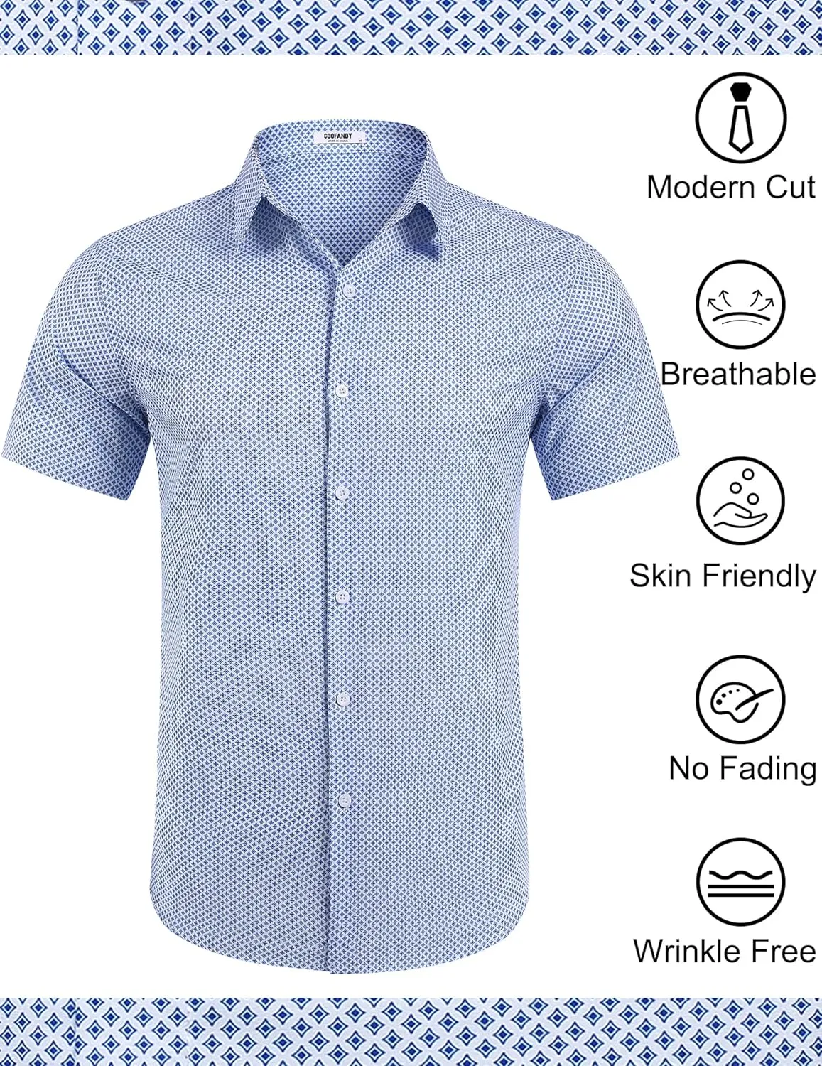 COOFANDY Mens Wrinkle Free Dress Shirt Polka Dot Short Sleeve Button Down Business Casual Shirts