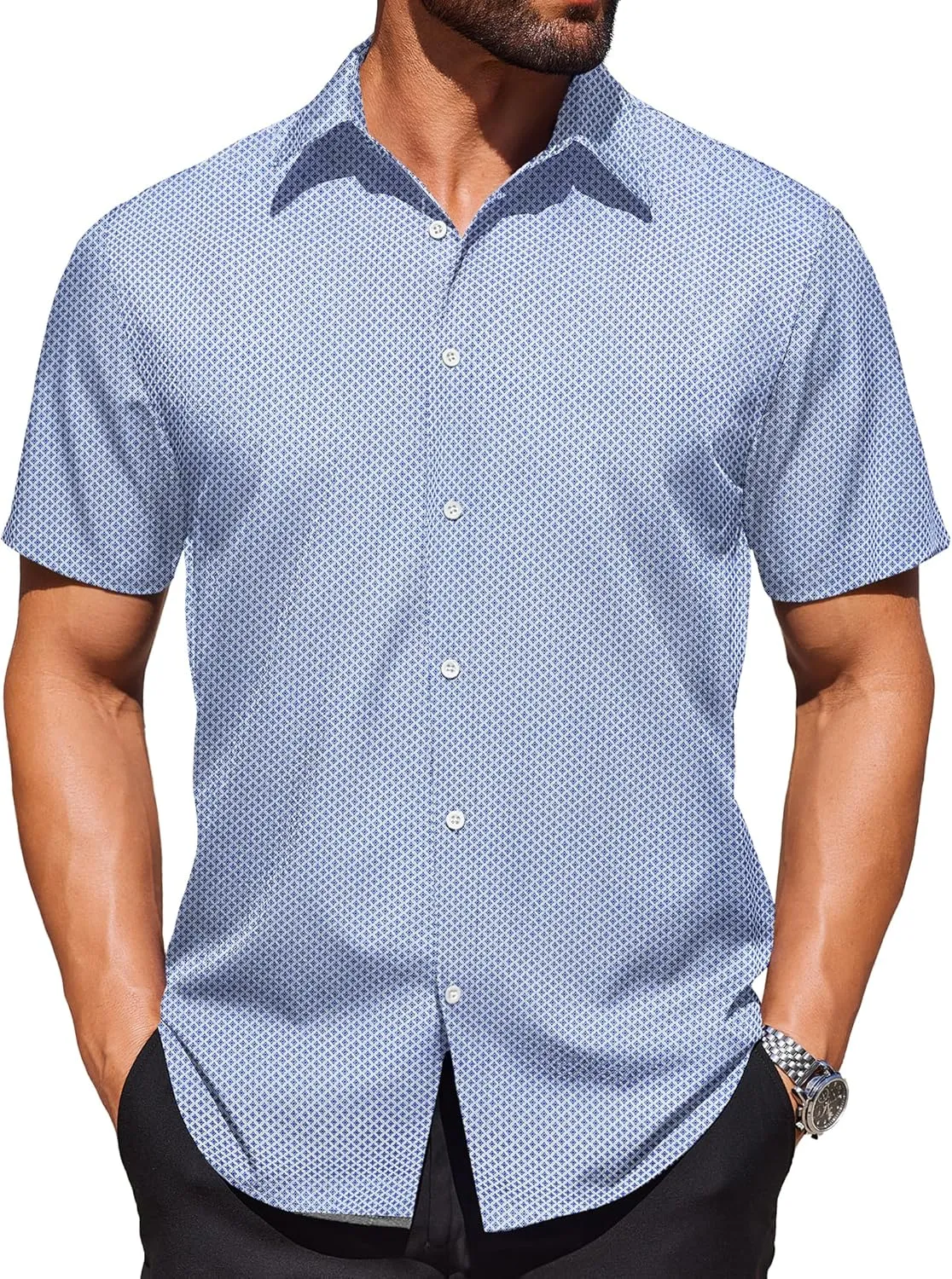 COOFANDY Mens Wrinkle Free Dress Shirt Polka Dot Short Sleeve Button Down Business Casual Shirts