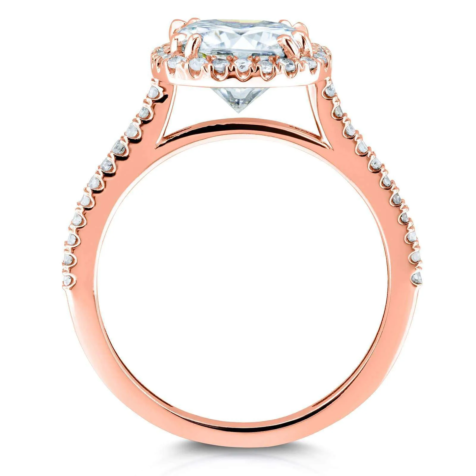 Cushion Brilliant Moissanite and Diamond Halo Bridal Wedding Rings Set 2 3/8 CTW 14k Rose Gold