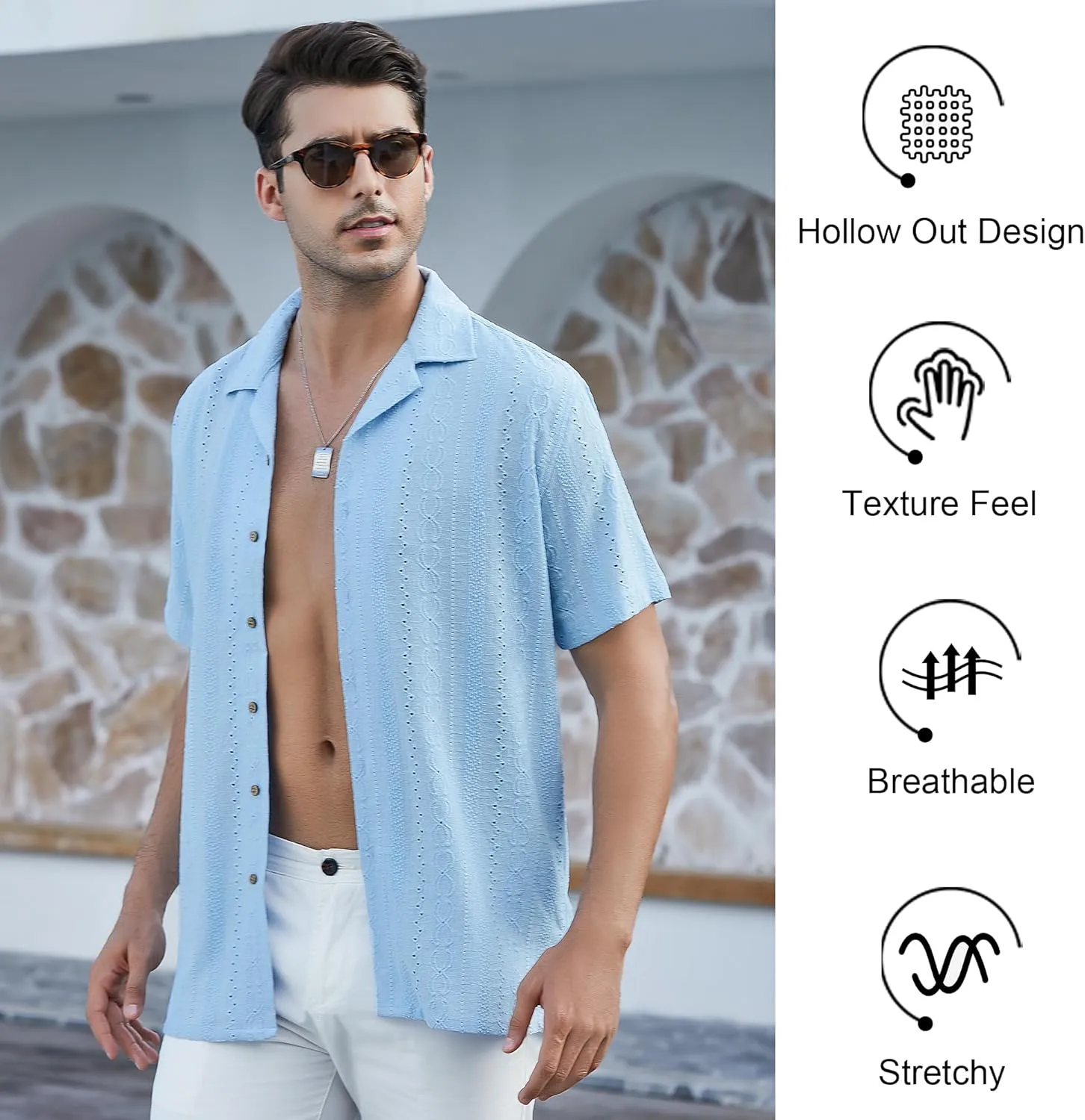 Damipow Mens Casual Button Down Shirts Short Sleeve Fashion Vacation Beach Shirts