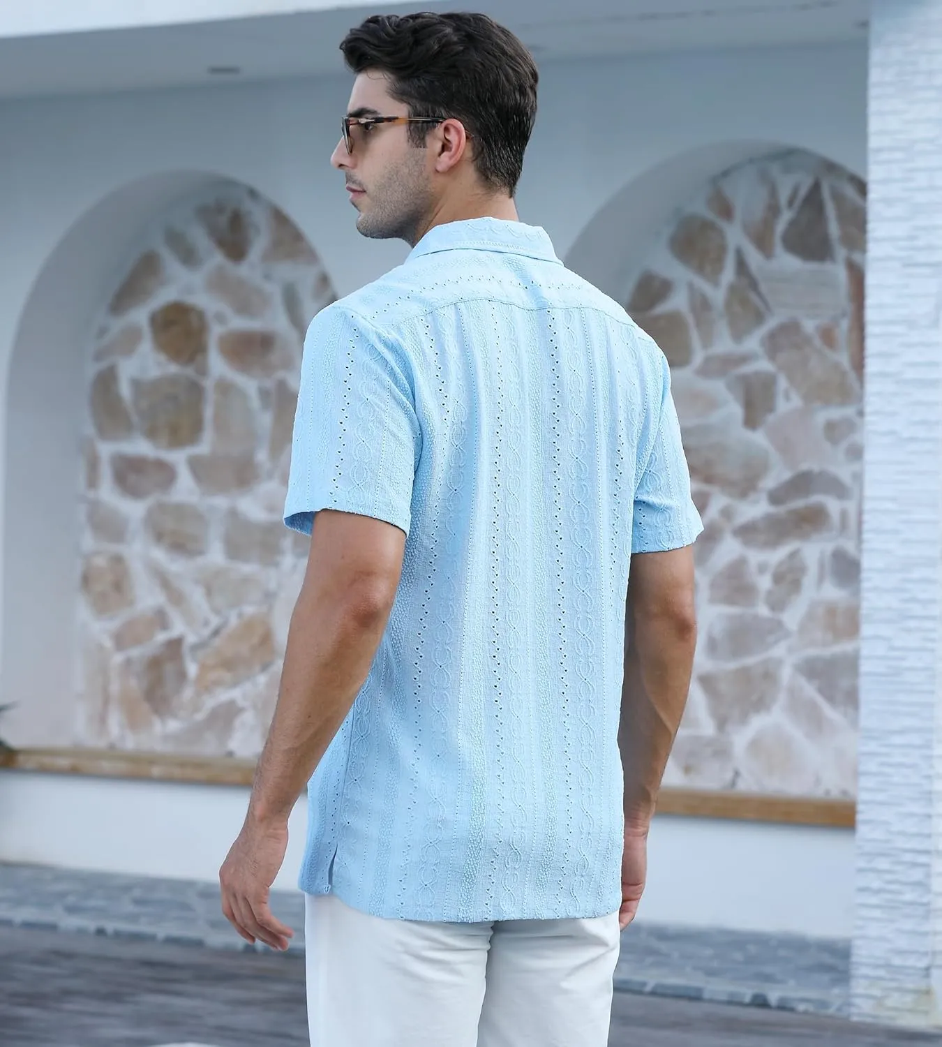 Damipow Mens Casual Button Down Shirts Short Sleeve Fashion Vacation Beach Shirts