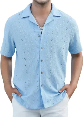 Damipow Mens Casual Button Down Shirts Short Sleeve Fashion Vacation Beach Shirts