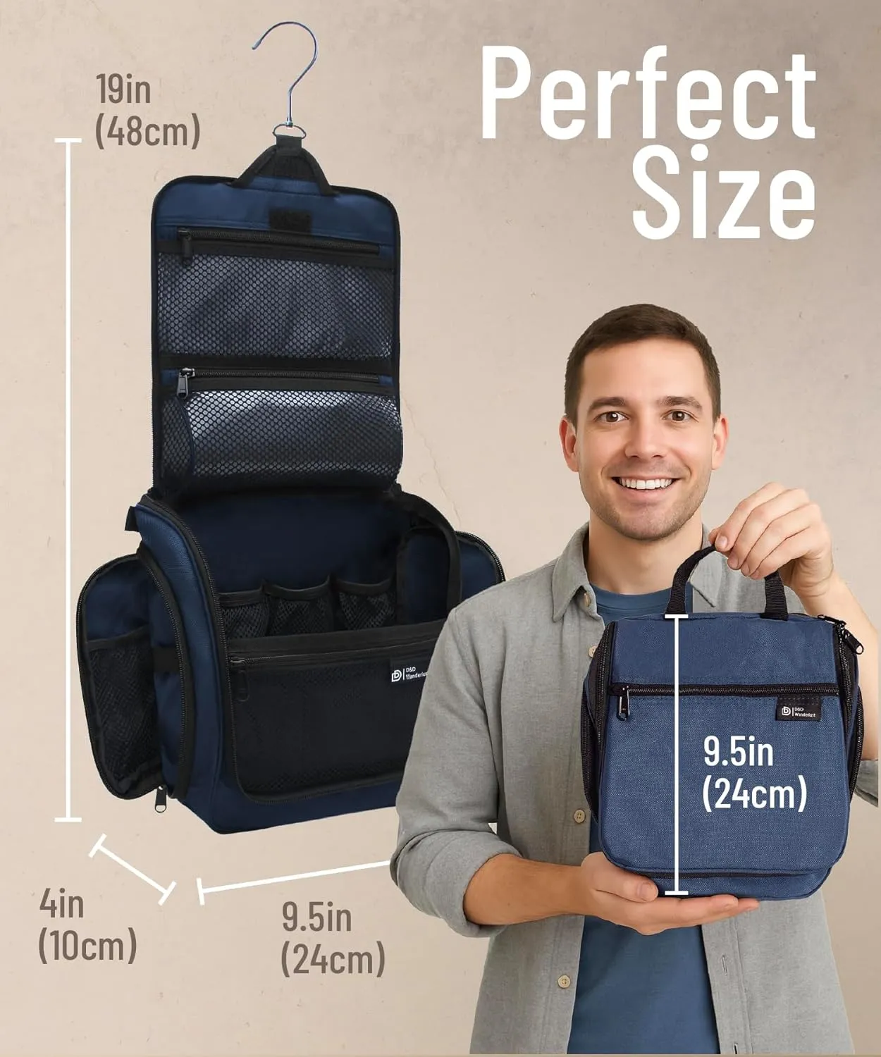 D&D Hanging Travel Toiletry Bag for Men and Women ?C Large Cosmetics, Makeup and Toiletries Organizer Kit with 10 Compartments, YKK Zippers, XXL Metal Swivel Hook, Water-Resistant Nylon