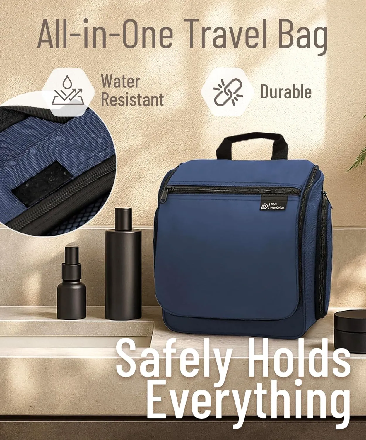 D&D Hanging Travel Toiletry Bag for Men and Women ?C Large Cosmetics, Makeup and Toiletries Organizer Kit with 10 Compartments, YKK Zippers, XXL Metal Swivel Hook, Water-Resistant Nylon