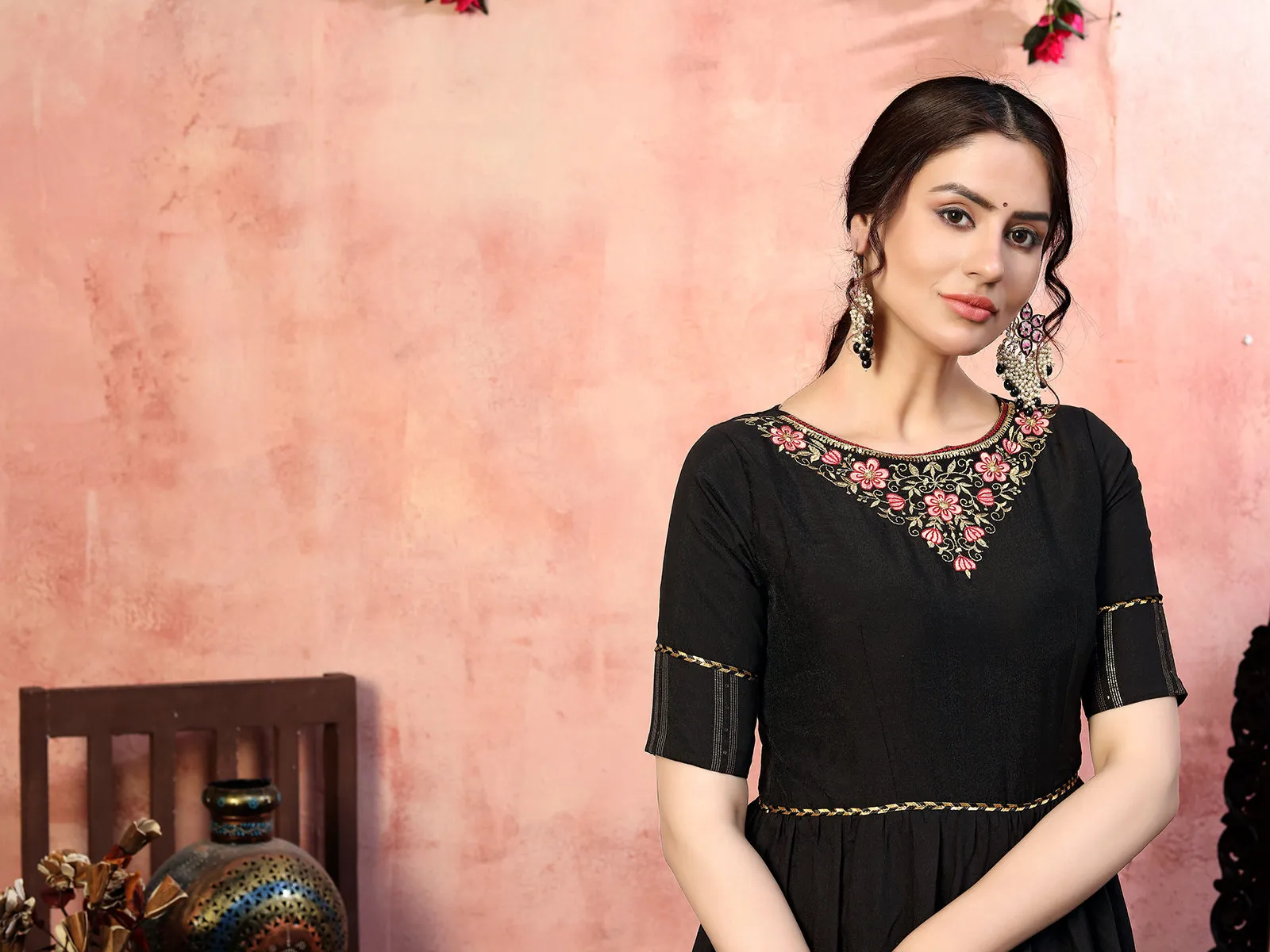 Dazzling Black Thread With Zari Lining Sequence Embroidered Silk Party Wear Gown Semi Stitched